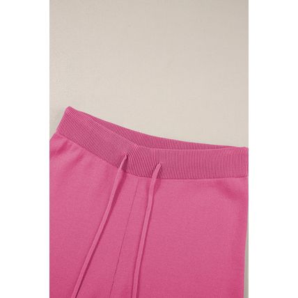 Bright Pink Contrast Trim Half Sleeve Top Drawstring Pants Loose 2pcs Sweater Su