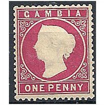 Gambia 1886 SG23b 1d Pale Carmine Wmk Crown CA Sideways Mounted Mint . .