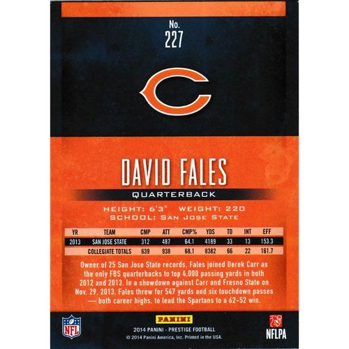 2014 Panini Prestige 227 David Fales RC Chicago Bears
