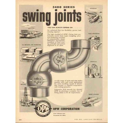 opw corporation 1953 oil refining drilling swing joints vintage ad