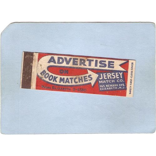 New Jersey Elizabeth Full Length Matchcover Jersey Match Co 965 Newark Ave~3712