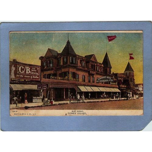 New York Coney Island View of Surf Avenue with three Moxie and other signa~35