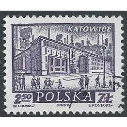 Mi 1215: 2 Zl. 50 blue-violet/light bluish green Historic Cities: Katowice