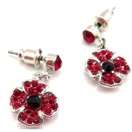 Red Crystal Poppy Dangle Earrings 2 CM Friction Backs Gift Jewellery Boxed