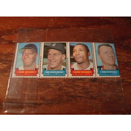 1969, Topps Stamps, Strip of 4 Stamps, WYNN/WAGNER ++