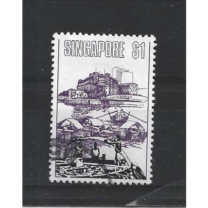 Singapore.SG196 $1 Fullerton Building and Singapore River.Fine Used.Jun25