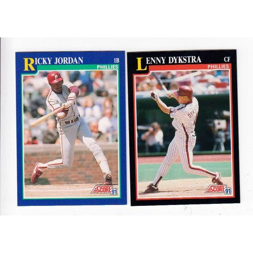 Lot of Two 1991 Score Phillies cards- #15 Ricky Jordan, #250 Lenny Dykstra