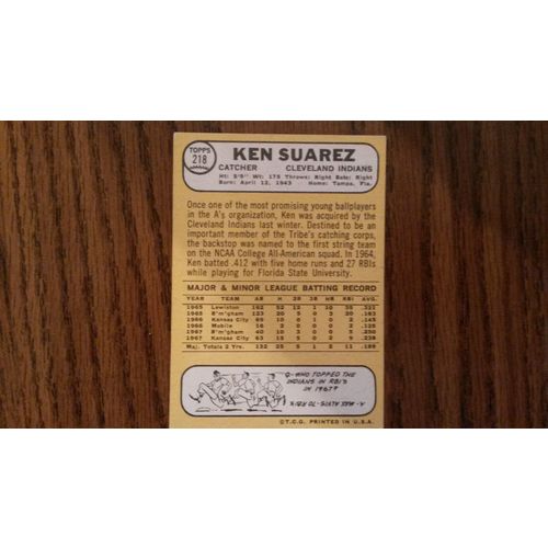 1968 Topps Card # 218 Ken Suarez Very Good (3) Cleveland Indians