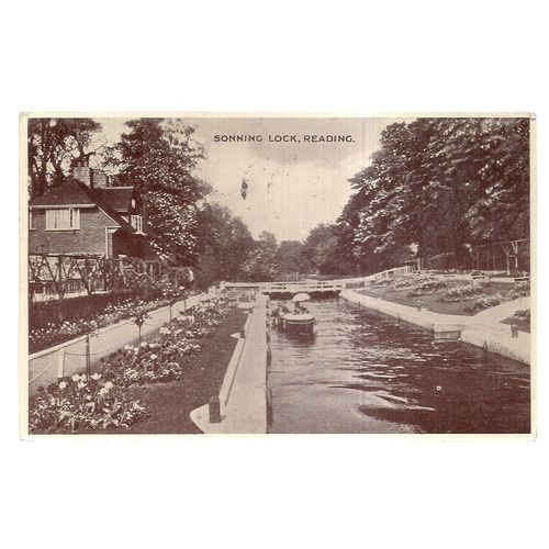 SONNING LOCK, READING used vintage postcard 1948 postmark Kennet & Avon Canal #