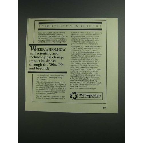 1984 Metropolitan Insurance Companies Ad - Where, When
