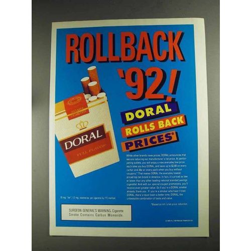 1992 Doral Cigarettes Ad - Rollback '92!