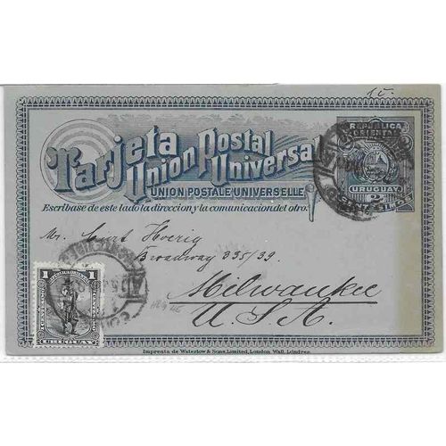 Uruguay Postal Card 1901 uprated to Milwaukee WI USA via New York