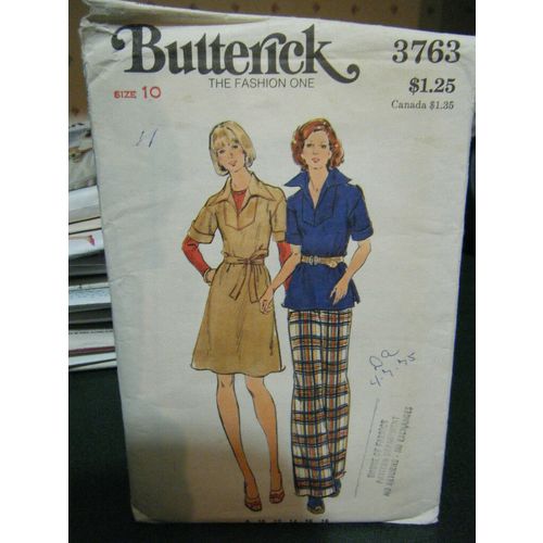 Vintage Butterick 3763 Misses Dress, Top & Pants Pattern - Size 10