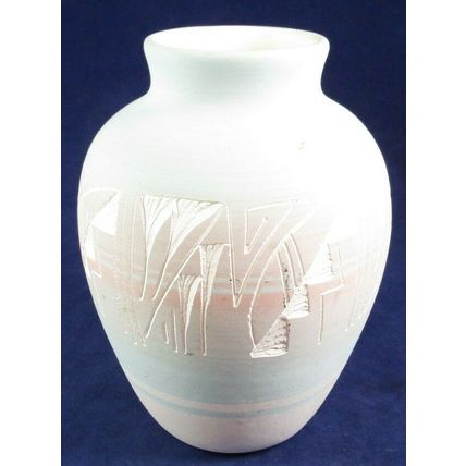Vintage Mesa Verde Etched Pastel Pottery Vase Signed Native American USA