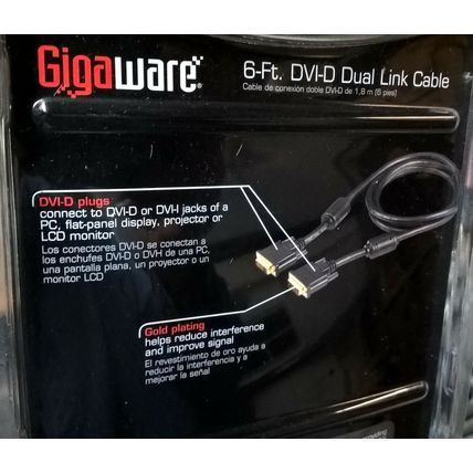 GIGAWARE 6-FT. DVI-D DUAL LINK Gold plated CABLE #26-1119~ NEW ~