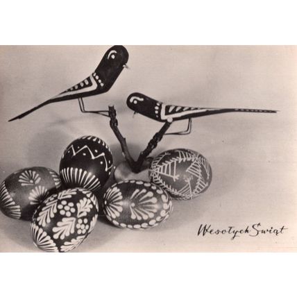 Polish Happy Christmas Real Photo Wooden Birds Vintage Postcard