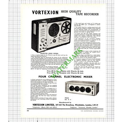 Vortexion Limited London Advert - 1956 Cutting