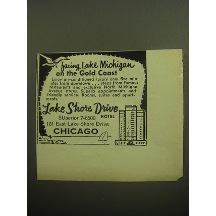 1958 Lake Shore Drive Hotel Ad - Facing lake Michigan on the gold coast