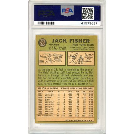 1967 Topps Jack Fisher #533 PSA 9 (OC) P1324
