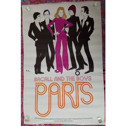 VERY RARE, ORIGINAL 'BACALL AND THE BOYS, PARIS' DARIEN HOUSE NYC INC POSTER.