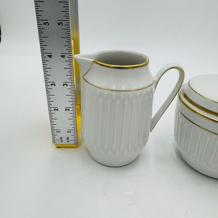 Hutschenreuter Luxor Germany Porcelain 3106 Creamer & Sugar White Gold Trim Rare