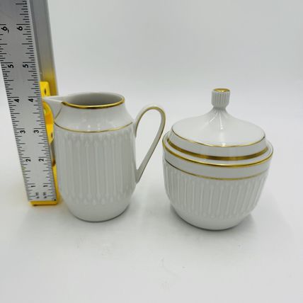 Hutschenreuter Luxor Germany Porcelain 3106 Creamer & Sugar White Gold Trim Rare