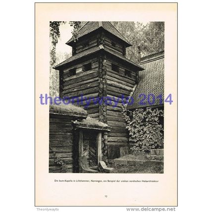 Lillehammer Church, Norway, Photogravure Book Illustration (Print), 1935