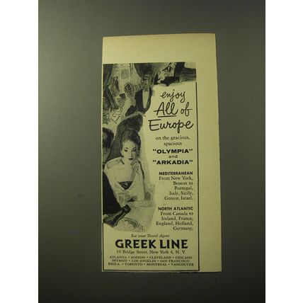 1960 Greek Line Cruise Ad - Enjoy all of Europe