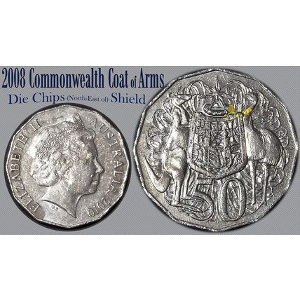 Australia 2008 50c Coat of Arms 'Die Chips' North-East of Shield' - Circulated