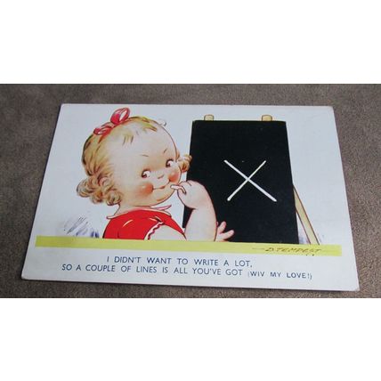Early Bamforth Comic Humour Postcard, Cute girl writing 520 Tempest Kiddy series