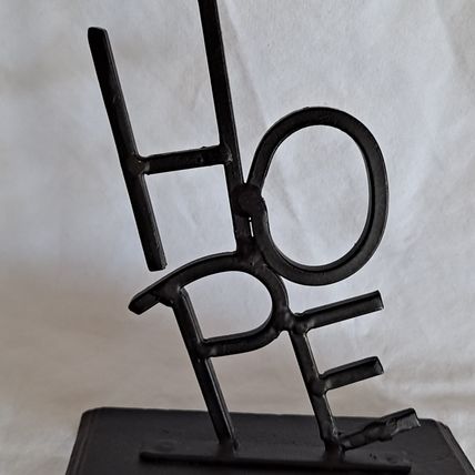 Metal HOPE Christmas STOCKING HANGER Mantel Sitter Holder Hook Black