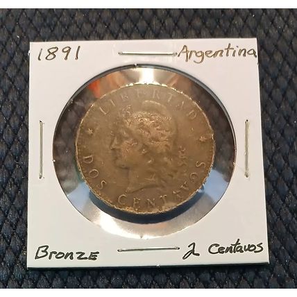 1891 Argentina 2 Centavos Bronze Coin (D)