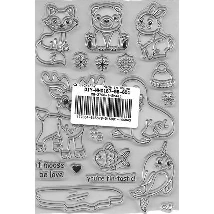 A6 Animal Stamp set. Fox. Deer. Seal, Rabbit, Bear, Fish and Shark. Stamping