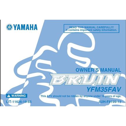 YAMAHA YFM35FAV BRUIN OWNERS MANUAL ALL TERRAIN VEHICLE 175 PAGES ENGLISH