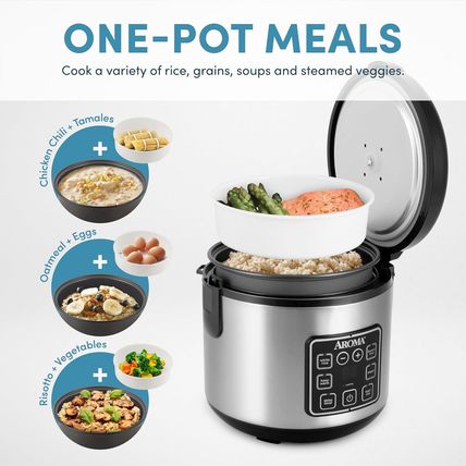 AROMA Digital Rice Cooker, 4-Cup (Uncooked) / 8-Cup (Cooked), Steamer, Grain Coo