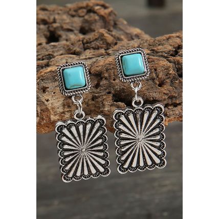 Silvery Retro Western Geometric Turquoise Stud Earrings