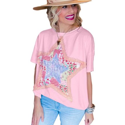 Pink Star Patchwork Loose T-shirt