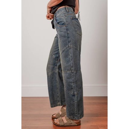 Sail Blue Exposed Stitching Loose Straight High Waist Jeans