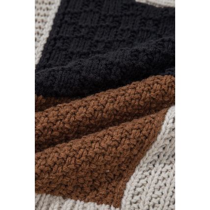 Multicolour Color Block Cable Knit Sleeve Buttons Collared Sweater
