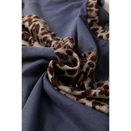 Dark Blue Leopard Colorblock Patchwork Long Sleeve Drop Shoulder Top