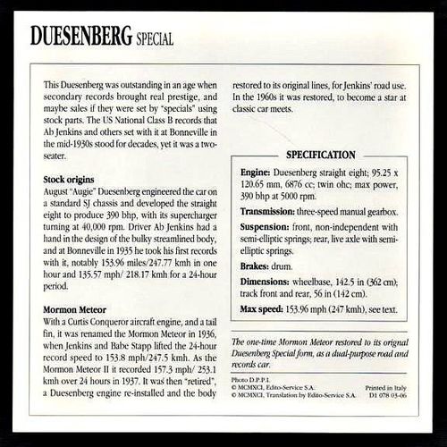 1935 Duesenberg Special Classic Car Photograph and Information Maxi Card