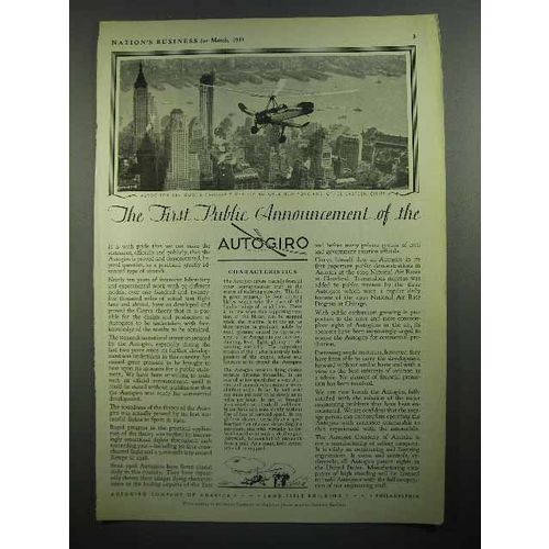 1931 Autogiro Aircraft Ad - First Public Announcement