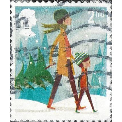 GB, CHRISTMAS, Father and child with tree, green-blue 2014, 2nd, #4