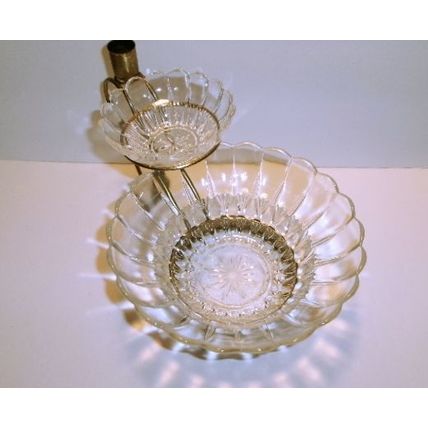 Vintage Mid Century Glass Chip and Dip Server Gold Metal Bracket Candle Holder