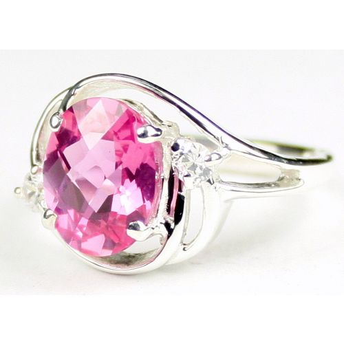 Created Pink Sapphire, 925 Sterling Silver Ladies Ring, SR021