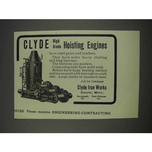 1910 Clyde Iron Works Ad - High Grade Hoisting Engines