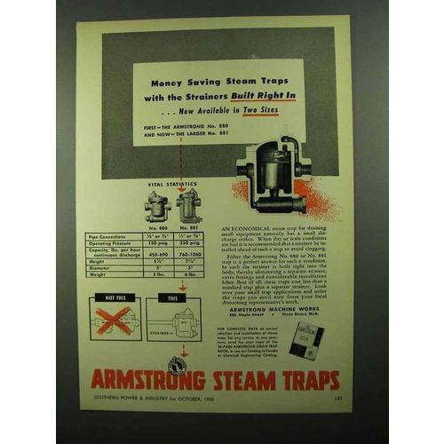 1950 Armstrong Steam Traps Ad - Strainers Built Right