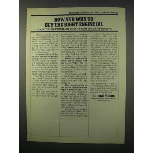 1980 General Motors Ad - The Right Engine Oil