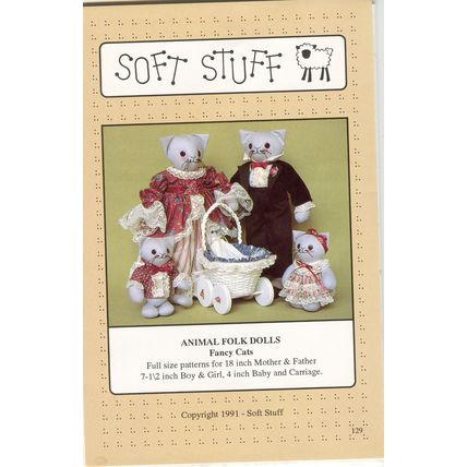 Animal Folk Dolls Fancy Cats Family Pattern 18 inch Fabric Sewing Kittens