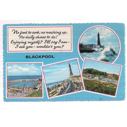 BLACKPOOL, LANCASHIRE. MULTIVIEW. used vintage postcard by Bamforth 1977 pm =